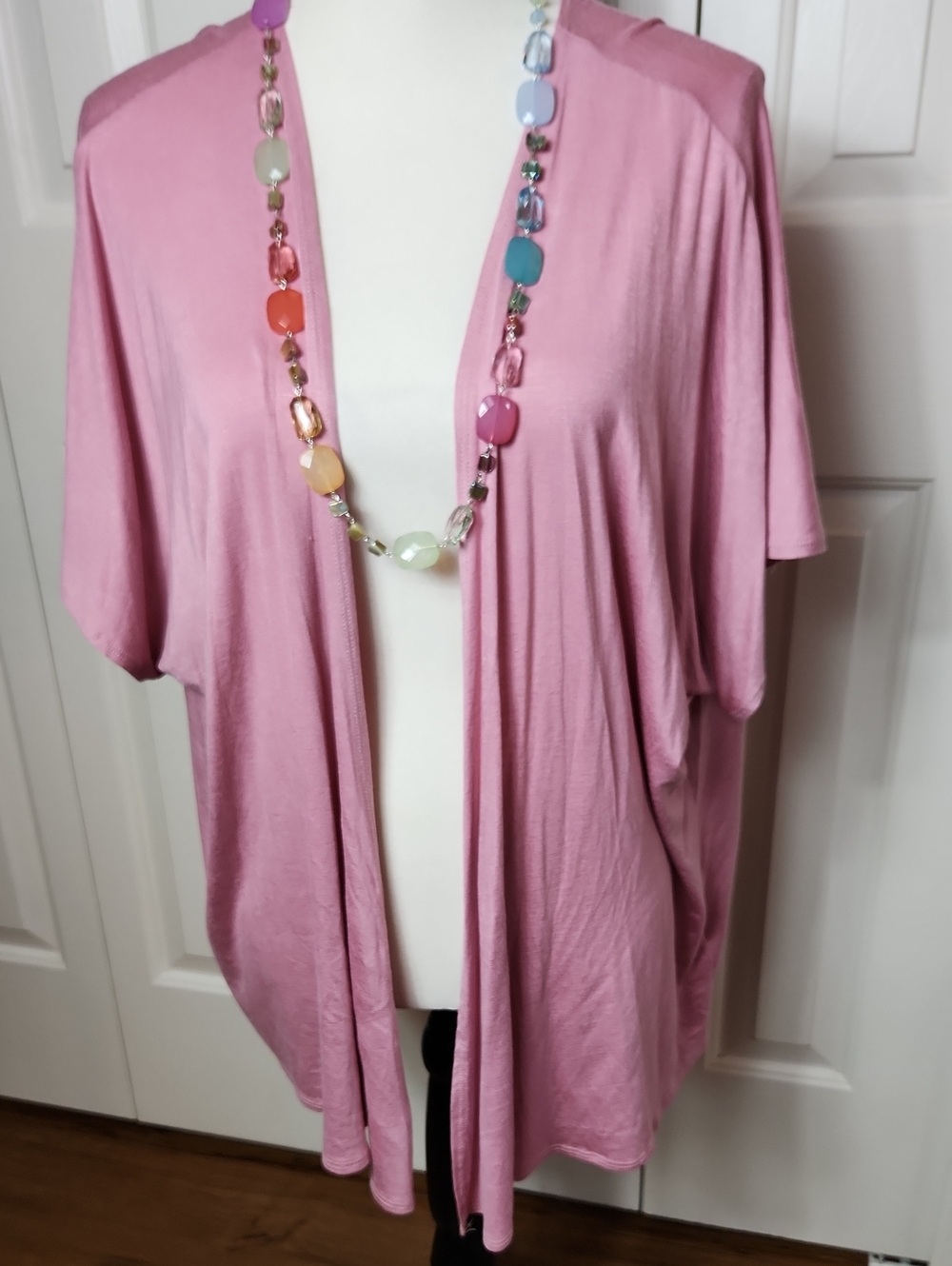 Women's Open-Front Lightweight Cardigan in Soft Pink, Size XL